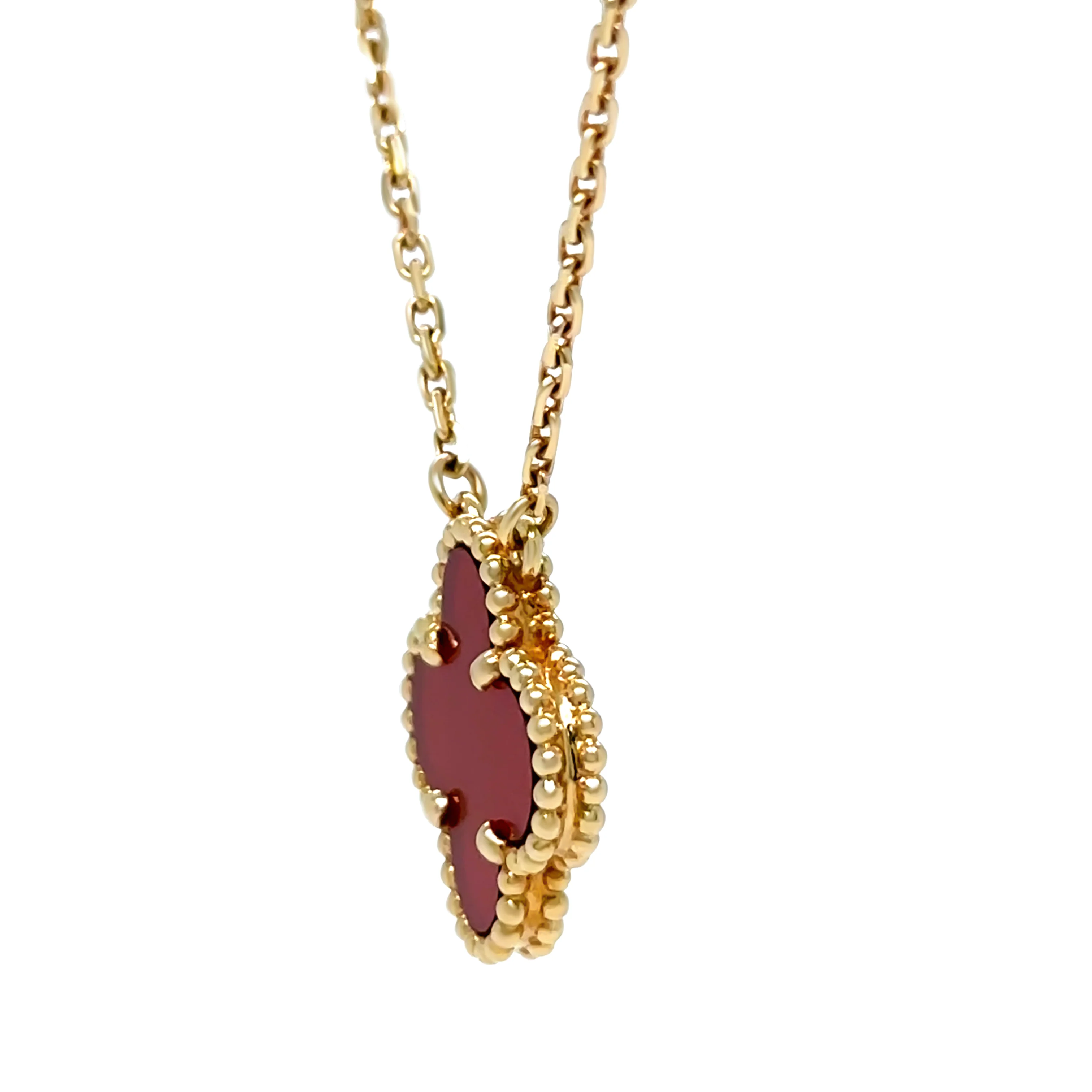 Van Cleef & Arpels 18ct Yellow Gold Vintage Alhambra Carnelian Necklace 5g - Image 4